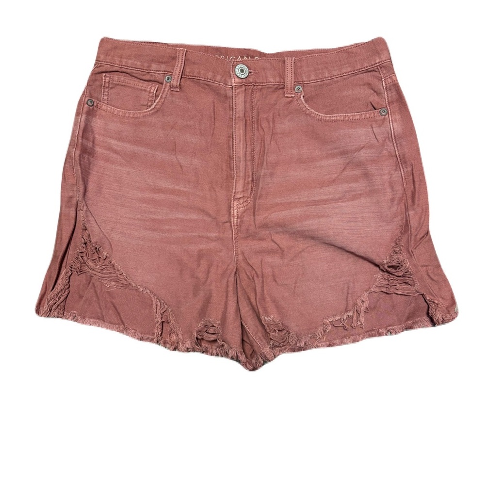 American Eagle Women's Distressed Highest Rise Mom Shorts - Mauve Pink